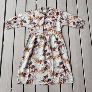 Women's Vintage‎ Floral Print 3/4 Sleeve A-Line Dress Retro Mod Kitsch